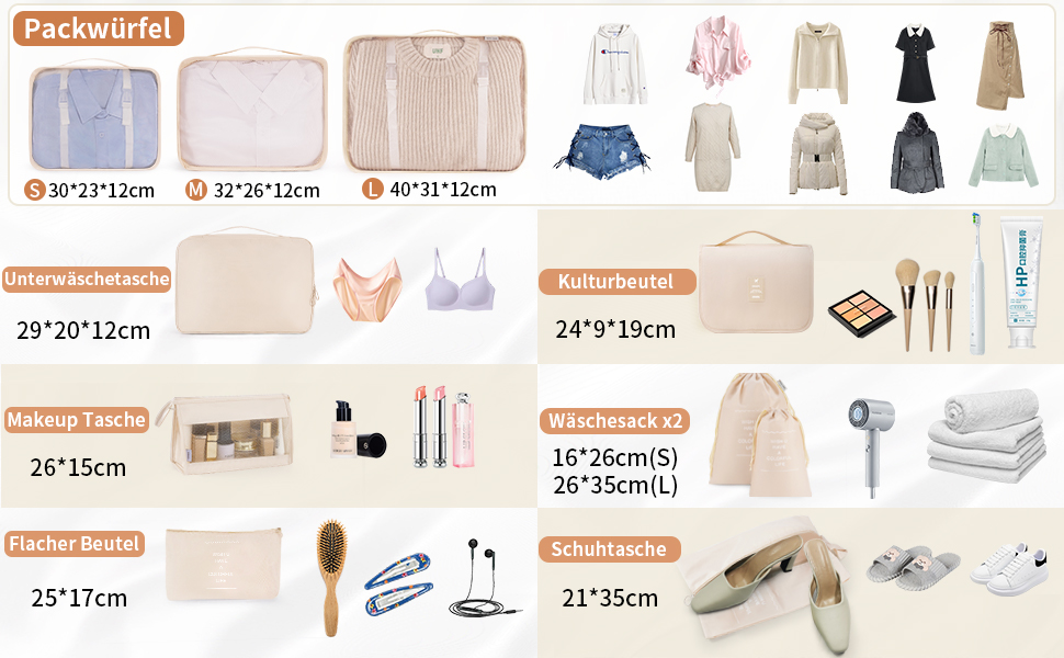 Органайзери для валіз, дорожні аксесуари, водонепроникні мішки для пакування, 10 шт., Бежевий