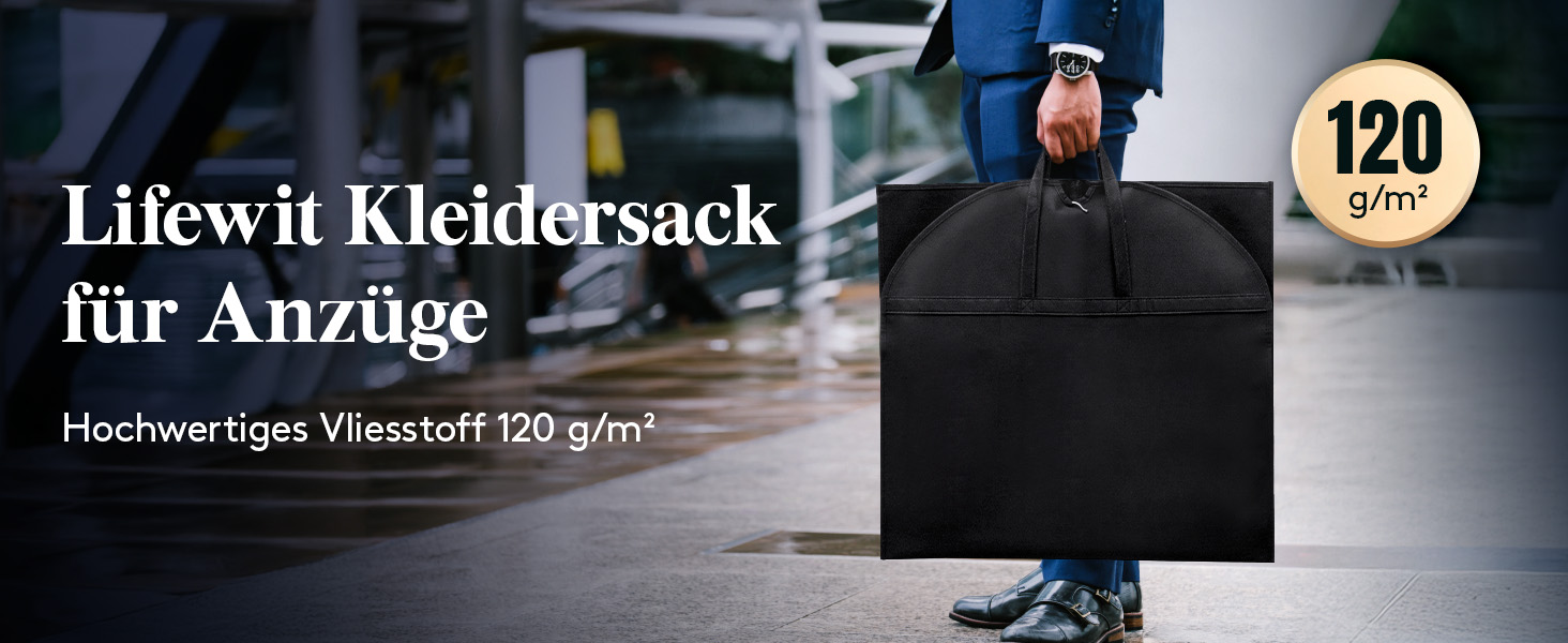 Чохол для одягу Lifewit 120 GSM з мішком для взуття - для костюмів, піджаків, ансамблів. Ідеально для подорожей та зберігання. Розмір 120 x 60 см.