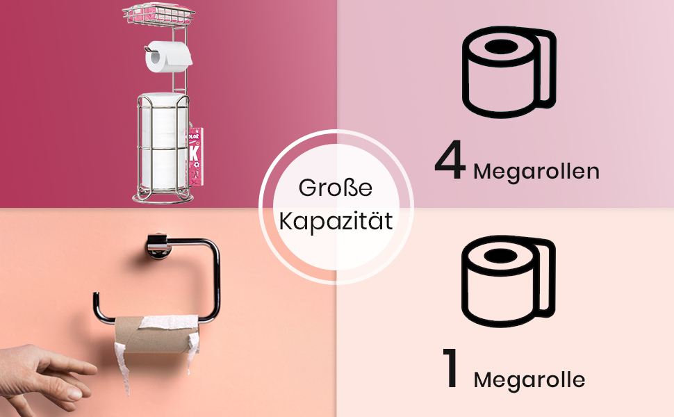 Тримач туалетного паперу TreeLen Mega Roll з нержавіючої сталі, тримач серветок та журналів, хромований, на 4 рулони