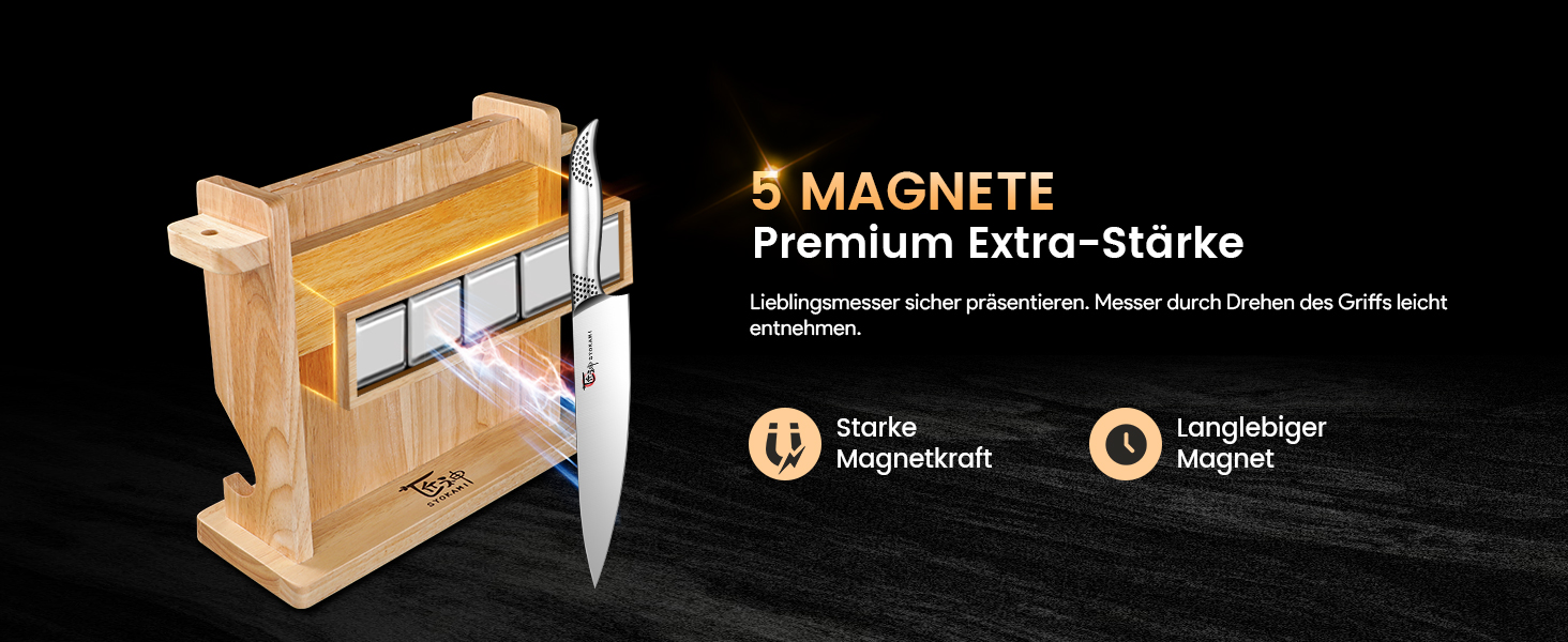 Набір кухонних ножів Messerset 7 предметів у японському стилі з магнітним блоком з акації, вуглецева сталь, нековзка ручка