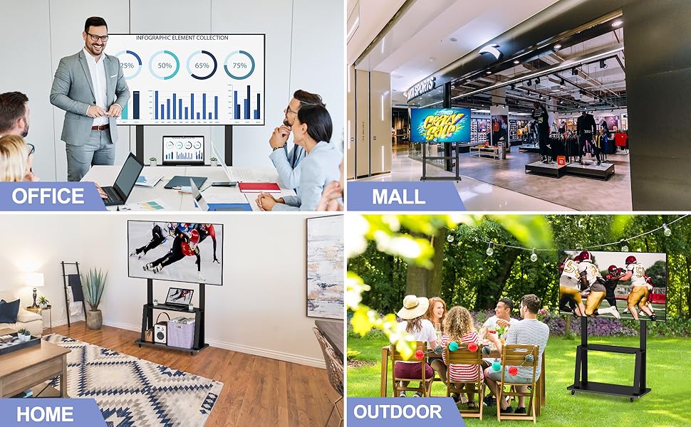 Мобільна підставка для телевізора з колесами 42-100 дюймів, регульована по висоті, VESA 900x600, до 82 кг