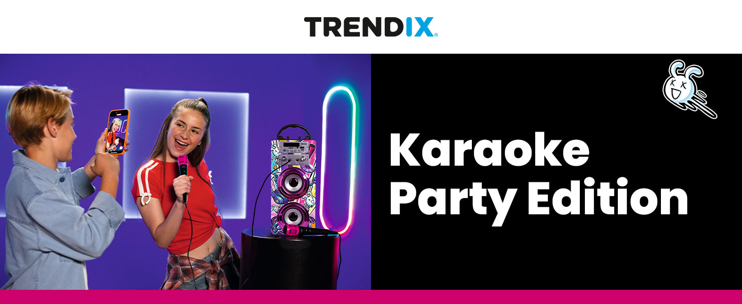 Караоке машина Trendix для дітей Party Edition Рожева з 2 мікрофонами, USB, Bluetooth, FM-радіо та SD-картою | Дитяча музична колонка з мікрофоном | Подарунок