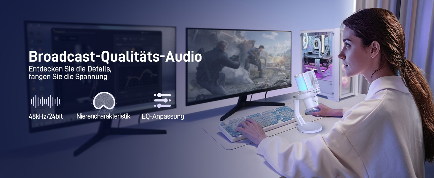 MAONO DM40 Бездротовий мікрофон для ПК з RGB підсвічуванням та ШІ-зміною голосу, 3-рівнева шумозаглушення, для геймінгу, подкастингу та стрімінгу