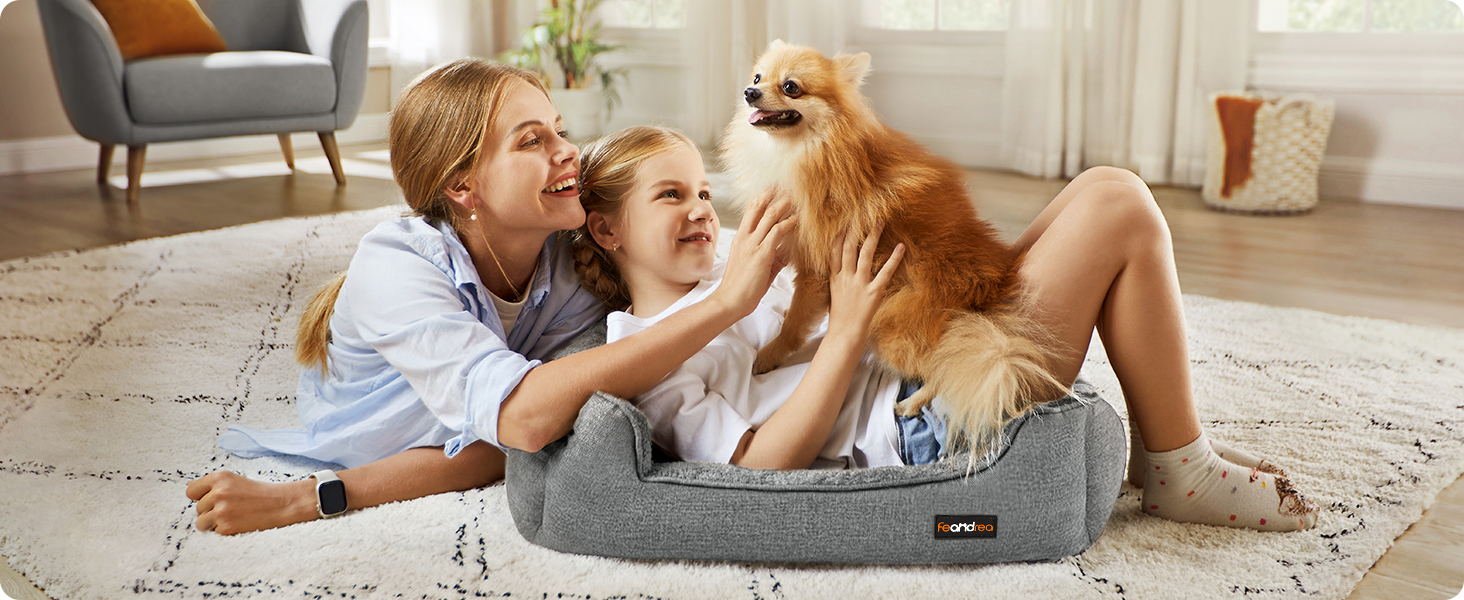 Ліжко для собак Feandrea, м'який лежак для собак з льоновим покриттям, кошик для собак, підняті бортики, неслизьке дно, знімний та пральний чохол, M, для маленьких собак, 70 x 55 x 21 см, світло-сірий