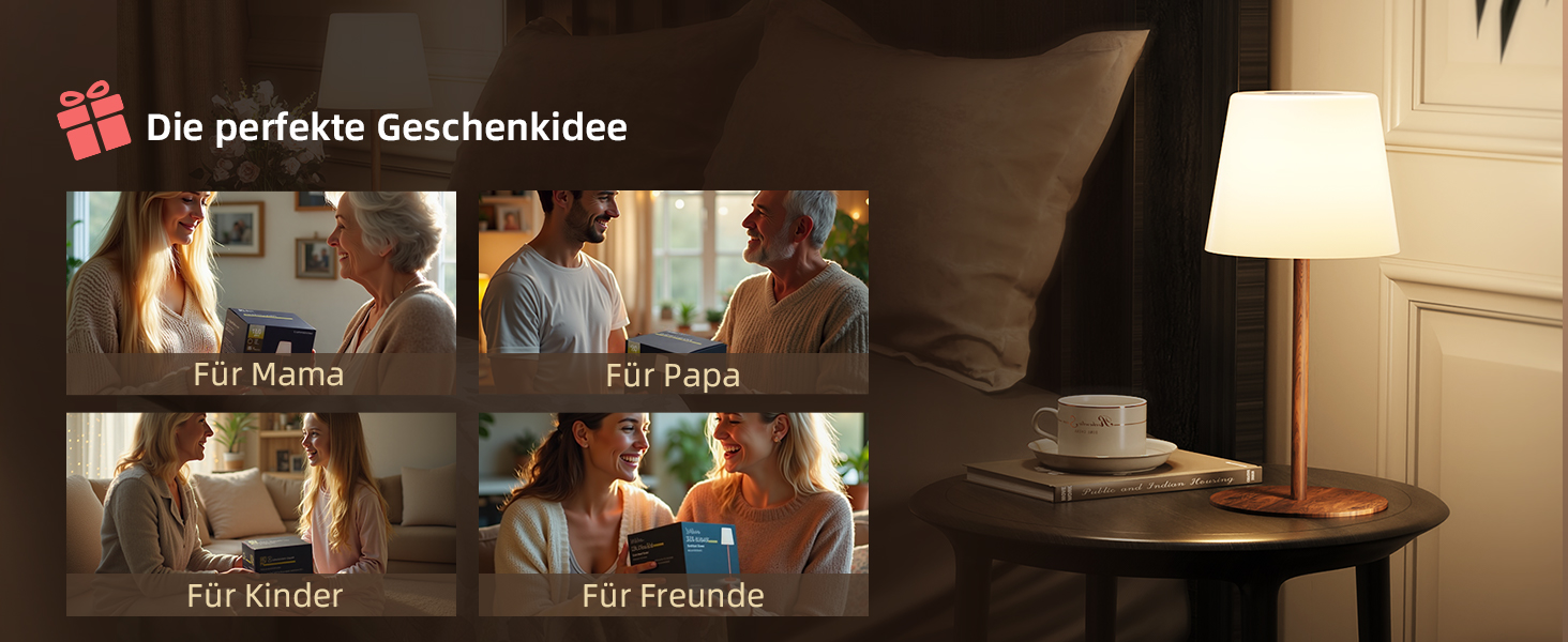 Світлодіодні настільні лампи EZVALO бездротові, 2 шт., IP65, USB-C, димування, 3 режими кольору, для дому та кемпінгу (дерев'яний колір)