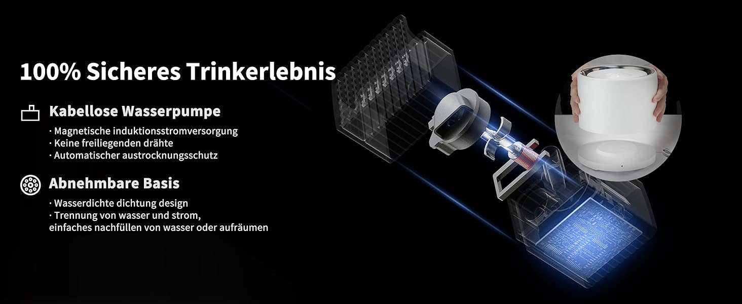 PETKIT Бездротова водяна помпа для автоматичного фонтанчика для котів та собак, з нержавіючої сталі, антибактеріальна