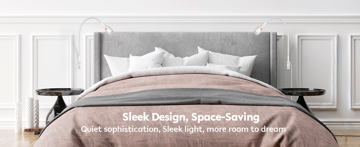 Світлодіодна настільна лампа Acegoo для читання з гнучким регульованим кронштейном (білий). Лампа для ліжка, настінна, диммована, 3000K, поворотна головка для спальні та книг.