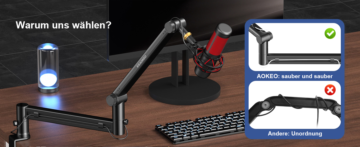 Кріплення для мікрофона Aokeo AK-58 - низькопрофільний тримач для HyperX, Elgato, Shure, Blue Yeti