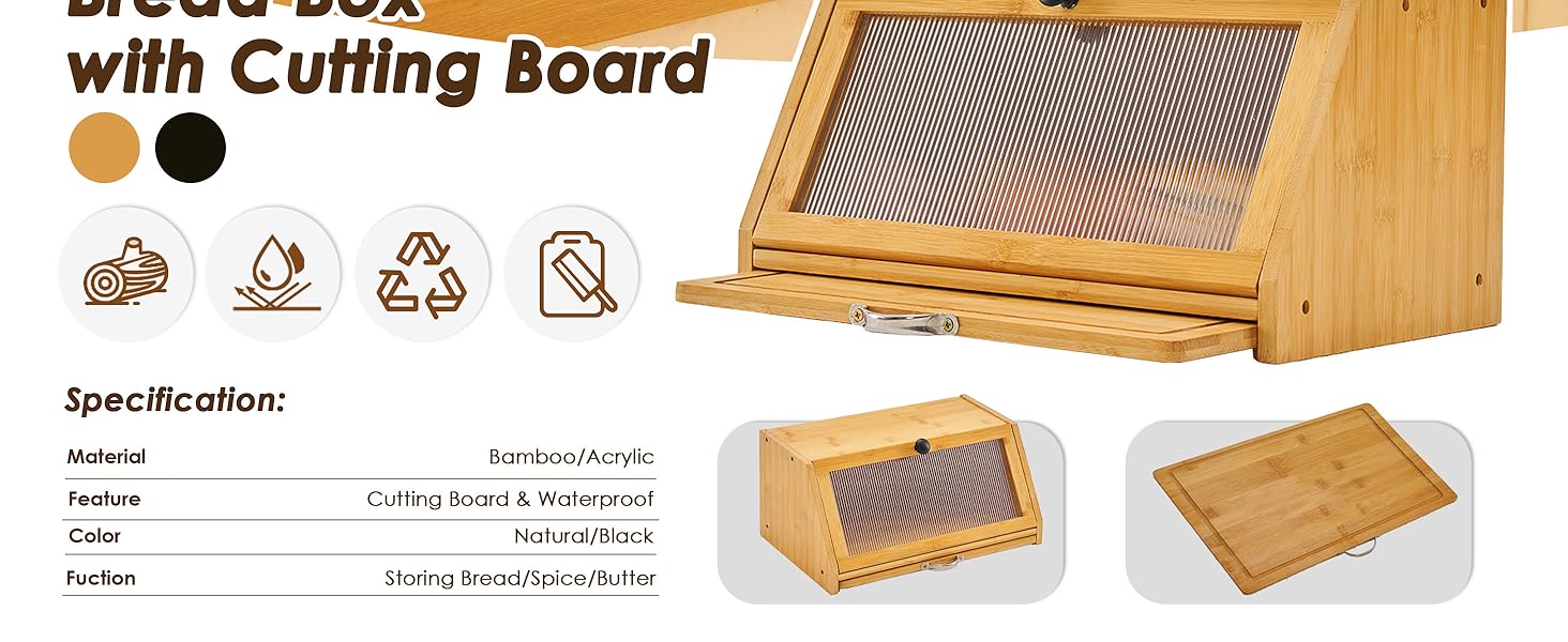 YOUDENOVA Блок для хліба з кришкою та дощечкою для нарізання, дерев'яний кошик для хліба, бамбукова скринька для зберігання хліба, солі та перечниці, 39x25x20 (ДxШxВ) см, (Натуральний)