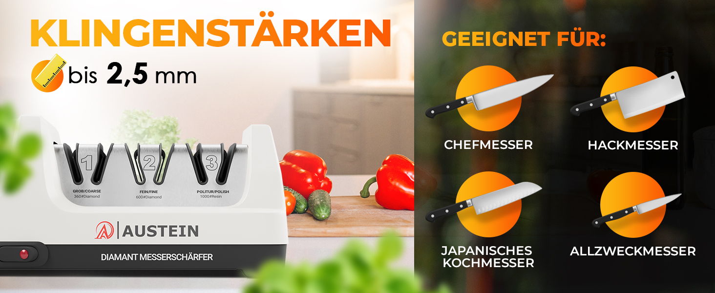 Електричний точило для ножів AUSTEIN® Diamant TG2202 - 3 фази, 20 градусів, з магнітним збором стружки
