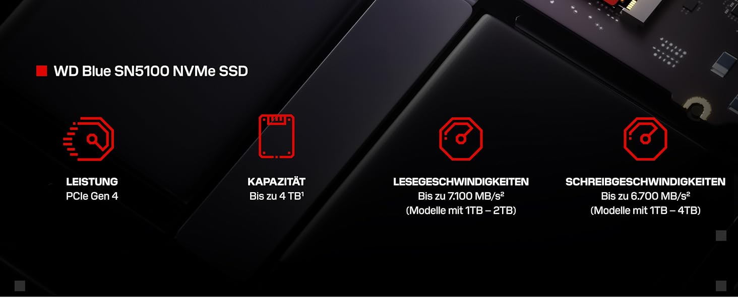 SSD накопичувач WD Blue SN5100 NVMe 4TB PCIe Gen 4.0 M.2 2280 (6900 МБ/с)