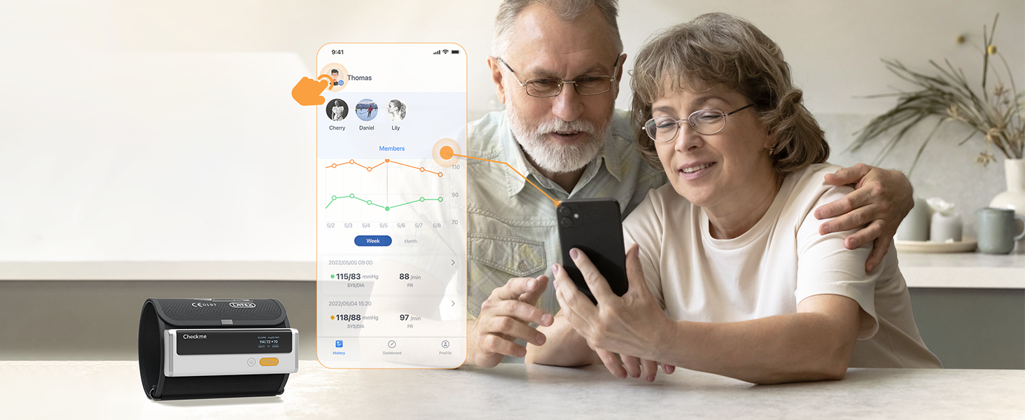 Тонометр на плече CheckMe Armfit Plus Bluetooth з ЕКГ, аналіз ЕКГ-звіту, вимірювання тиску за 30 секунд, частоти серця, підтримка кількох користувачів, сумісний з Android/iOS BP2