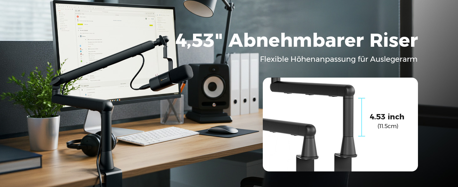 Підставка для мікрофона NearStream ST20 з поворотним кріпленням 360°, регульована висота та адаптер 3/8-5/8 - для подкастів, стрімінгу, геймінгу, офісу