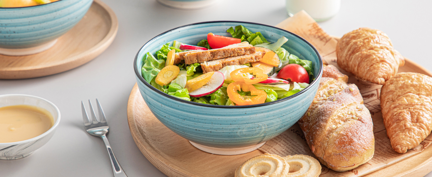 Набір керамічних мисок Vancasso Bonbon (6 шт., 840 мл) – для супу, салату, пасти, мюслі. Керамічні миски для кухні, дому та ресторану, блакитні