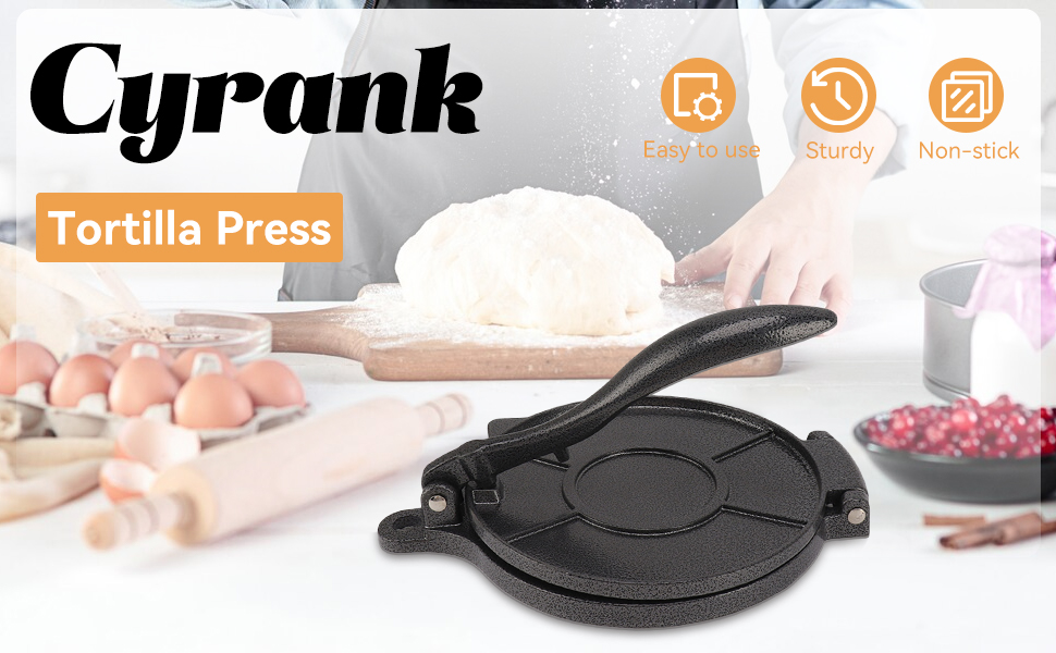 Пресс для тортилій Cyrank, ручний ротатор для роти, прес для тако, ксадила, тортилій, з алюмінієвого сплаву, 16 см, чорний