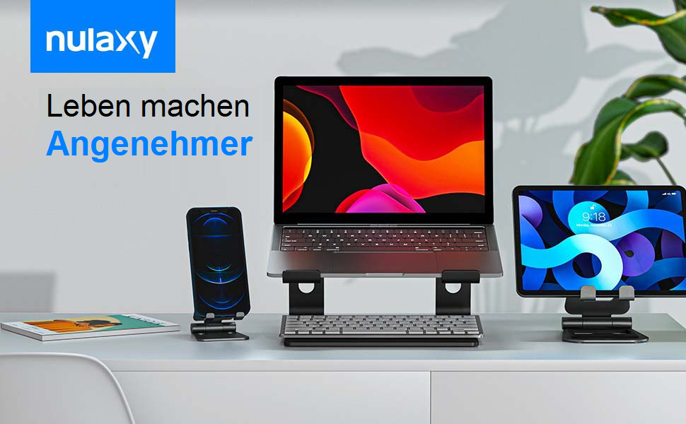 Підставка для ноутбука Nulaxy з алюмінію, ергономічна, з вентиляцією, сумісна з MacBook, Dell, HP, Samsung, Lenovo, 10-16 дюймів, сіра (C-Schwarz)