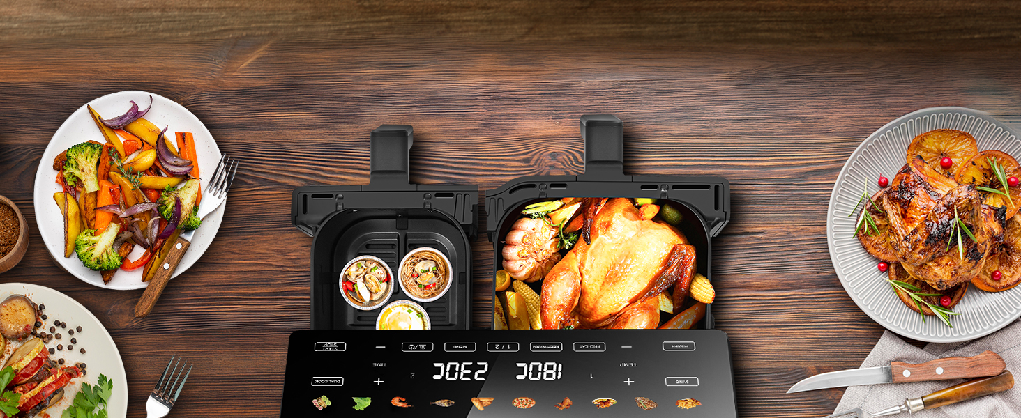 Фритюрниця Extralink 1400W з гарячим повітрям, 4.2L, 10 функцій приготування, LED-дисплей, економна, 90% менше жиру