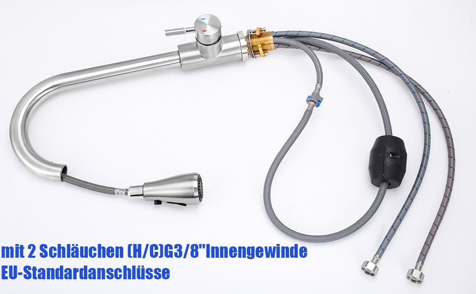 Крановий змішувач для кухні з висувною лійкою, високий поворотний кран з одним важелем, нержавіюча сталева кухонна мийка з шлангами