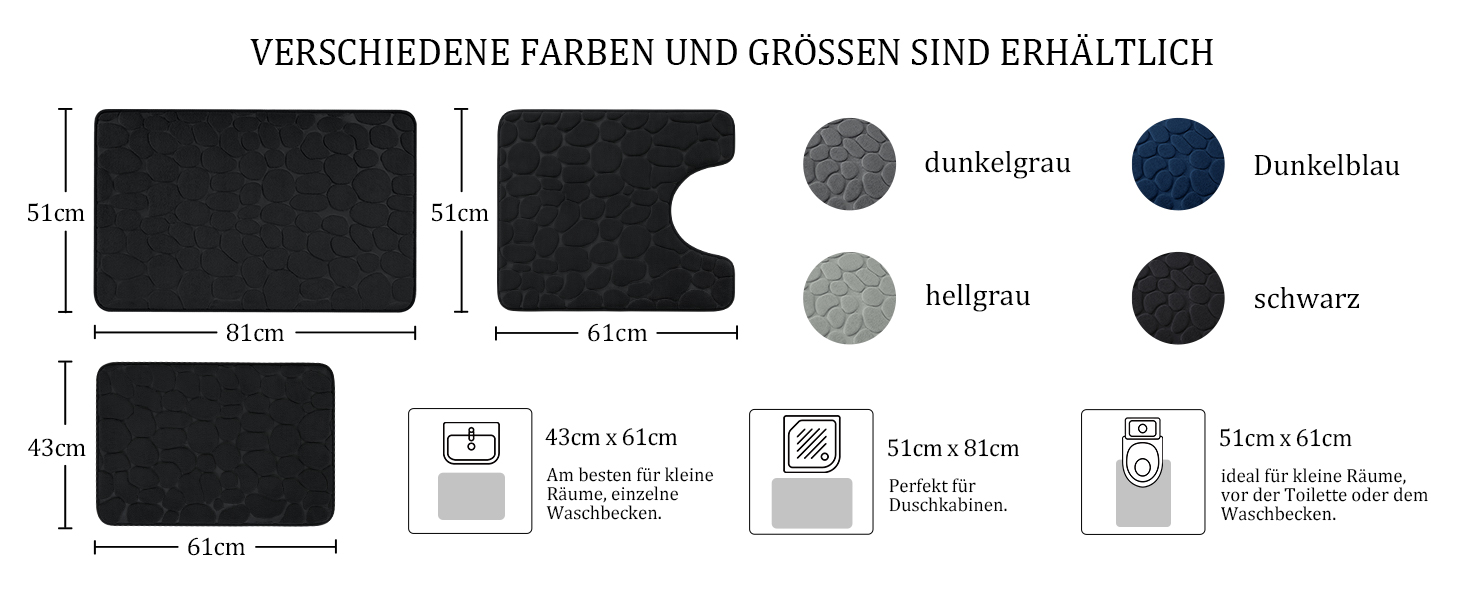 Набір килимків для ванної кімнати chakme (2 шт.), пам'яті з ефектом Cobblestone, протиковзкі та абсорбуючі килими для ванної, туалету та підлоги, чорні