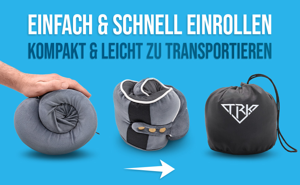 Подушка для шиї Calm – Memory Foam, для подорожей (літак, авто) – регульована ширина коміра, ергономічний дизайн, для дорослих, знімний чохол, сіра