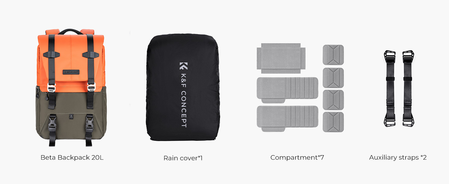 Рюкзак для камери K&F Concept 20L, великий фоторюкзак з відділенням для ноутбука 15.6 дюймів, водонепроникний, з дощовиком, оранжевий