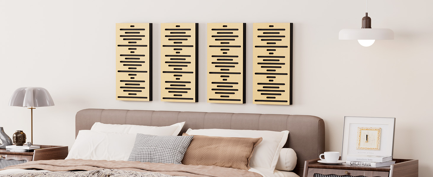 Акустичні панелі TONOR з шпоном під дерево, самоклейні (4 шт, 60x30x4.7 см) для звукоізоляції та декору стін, колір дуб — для вітальні та офісу