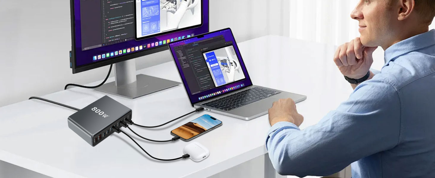 Зарядний пристрій GaN III 140W/100W USB-C 10-в-1, PD QC20W для MacBook, iPad, iPhone, HP, Samsung Galaxy та інших пристроїв