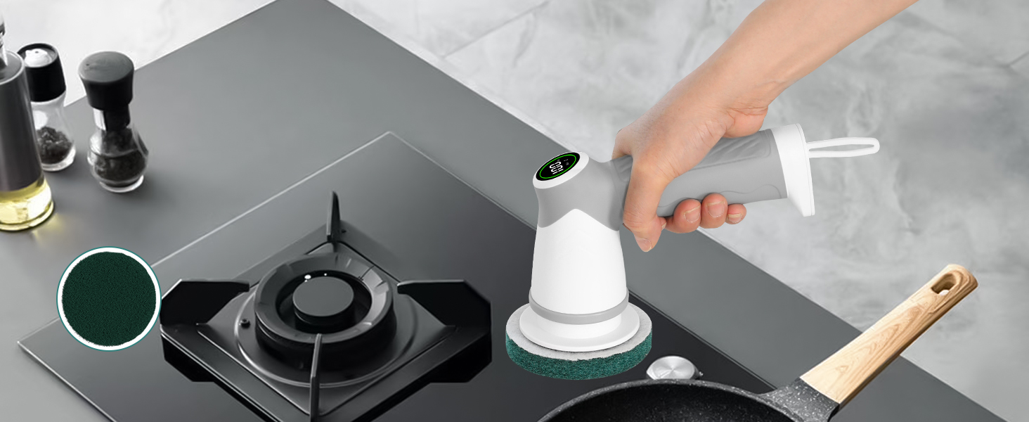 Електрична щітка для прибирання 7 в 1 з регульованою ручкою, змінними насадками, 2 швидкості, для ванни, плитки, IPX7, білий/сірий колір