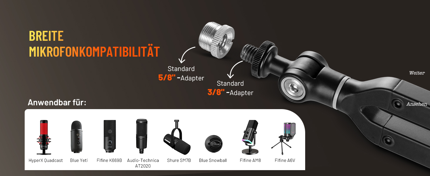 Підлокітник для мікрофона CAHAYA CY00380-1: регульований штатив з широкою основою, адаптер 3/8' - 5/8'