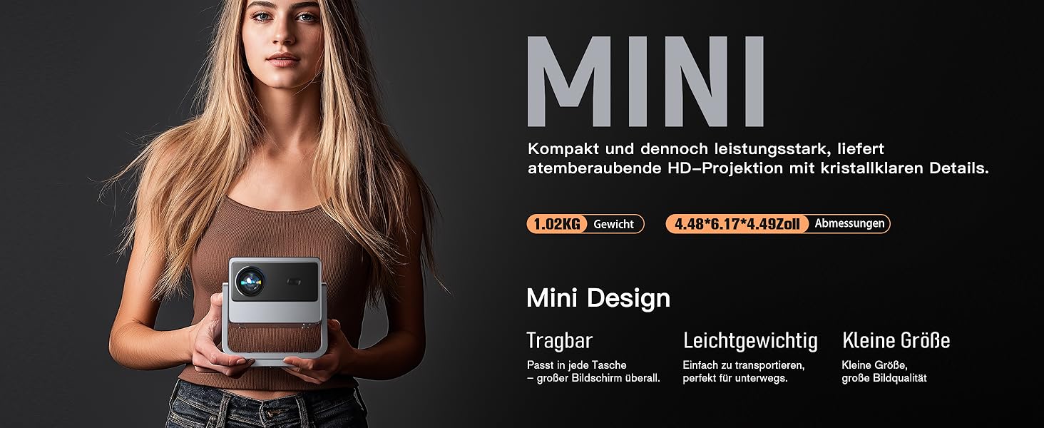 Портативний проєктор Smart Mini Beamer A-20000L з автофокусом, корекцією трапеції, WiFi6, Bluetooth, 4K, 1080P, 20000 Люмен для дому та на вулицю