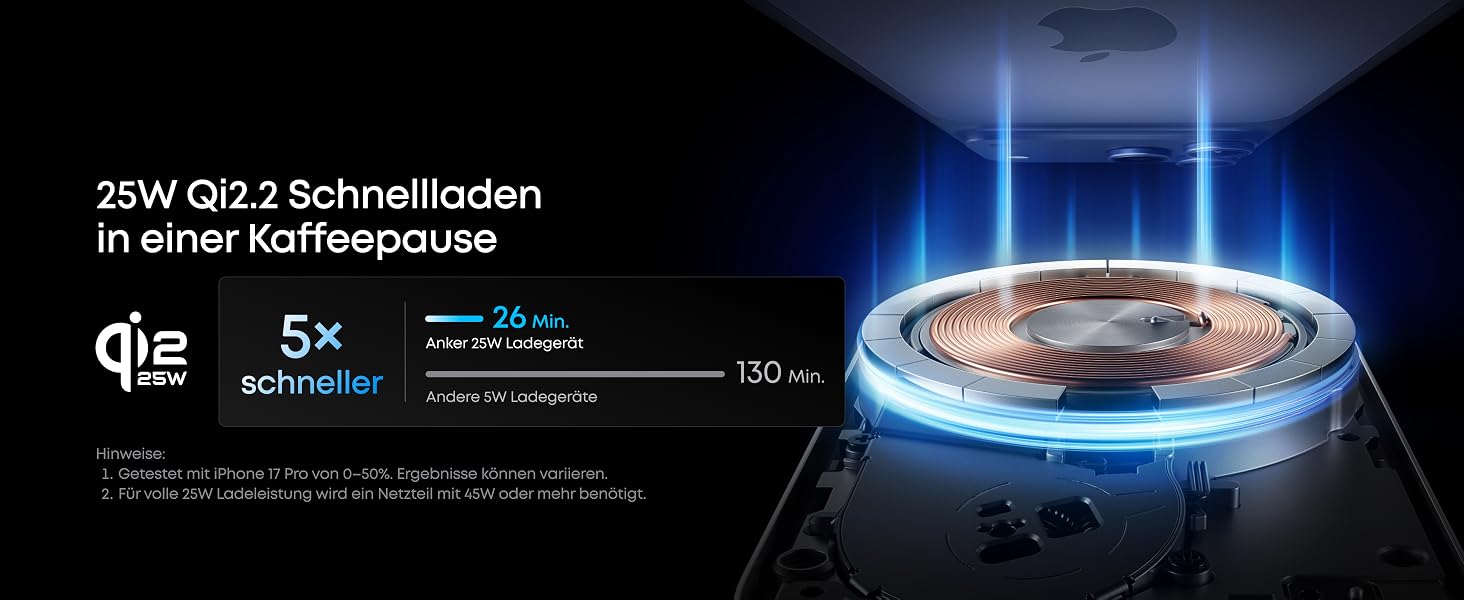 Зарядна станція Anker Prime 3-in-1 Qi2 25W з системою охолодження AirCool, бездротовий зарядний пристрій, чорний