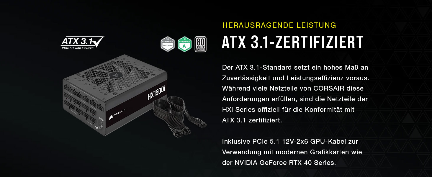 Блок живлення Corsair HX1000i 1500W, повністю модульний, ATX 3.1 & PCIe 5.1, 80 Plus Platinum, iCUE, чорний