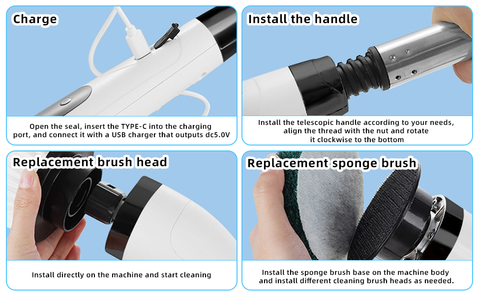 Електрична щітка для чищення Spin Scrubber бездротова з 8 змінними насадками, регульована ручка, для ванної, авто, кухні, плитки, підлоги