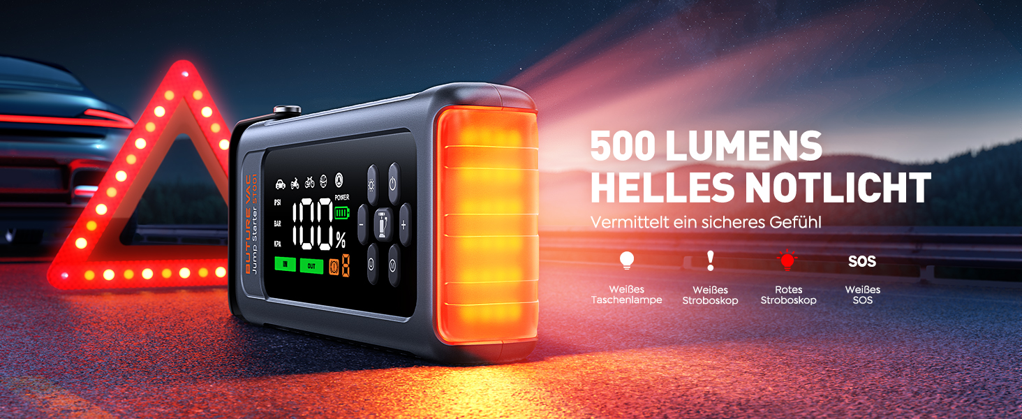 Powerbank Starthilfe 5000A з компресором 150PSI: акумулятор для авто 12V, бустер, аварійний старт, ліхтарик, рукавички