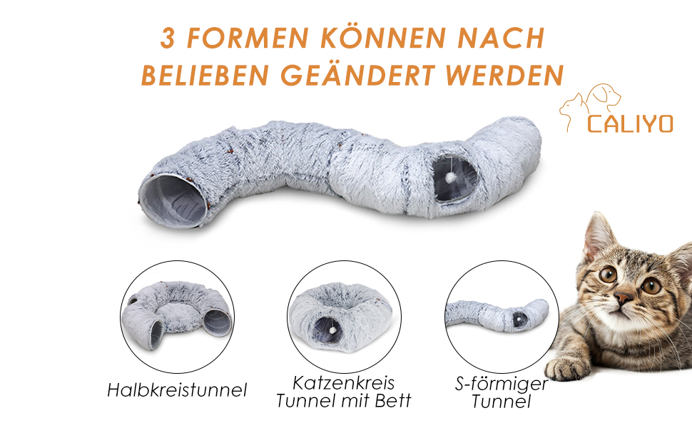 Туннель для котів Caliyo з місцем для сну, інтерактивна іграшка для котів, сірий (85×26 см)