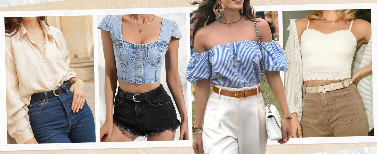 Жіночий шкіряний ремінь WERFORU для джинсів, спідниць та суконь з золотою пряжкою, червоний, довжина 110 см (85-97 см талія)