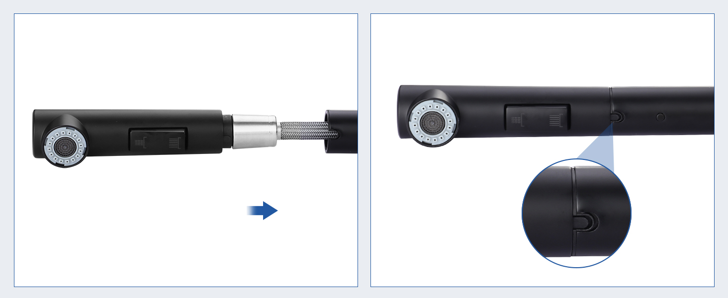Висувна кухонна змішувач з душем, 360° поворот, кухонна арматура з двома режимами струменя, з нержавіючої сталі, чорний, з висувною насадкою