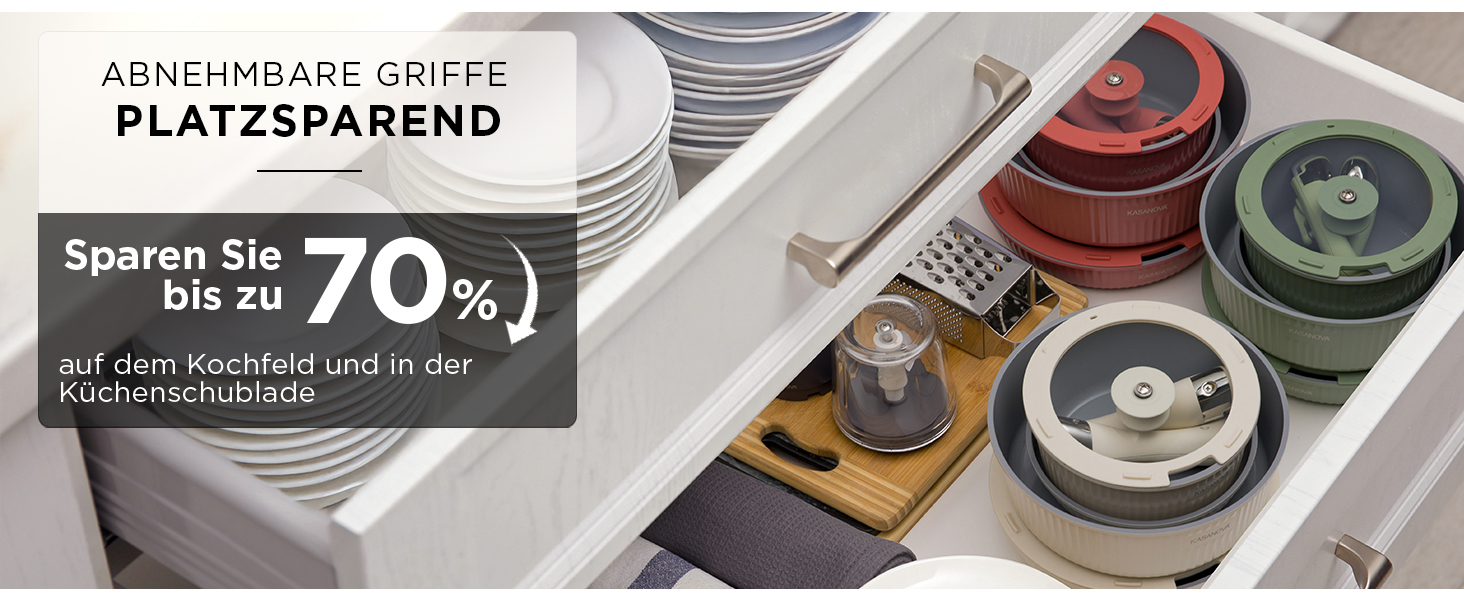 Набір каструль Kasanova Eaziclip 9 шт. з керамічним покриттям, індукційні, знімні ручки, антипригарні, рожевий