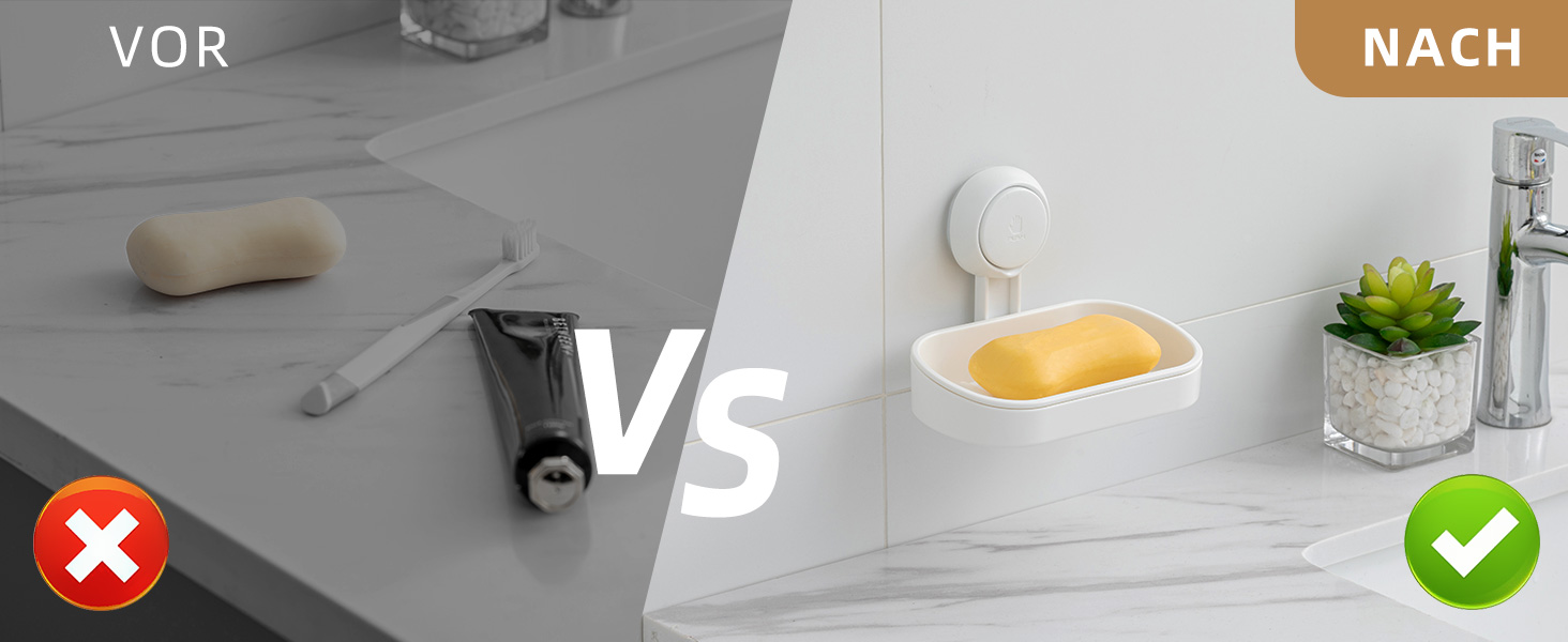 Тримач для мила LEVERLOC з піддоном, MAX 3 кг, настінний, без свердління, з присосками, для ванної кімнати та кухні, білий (2 шт.)