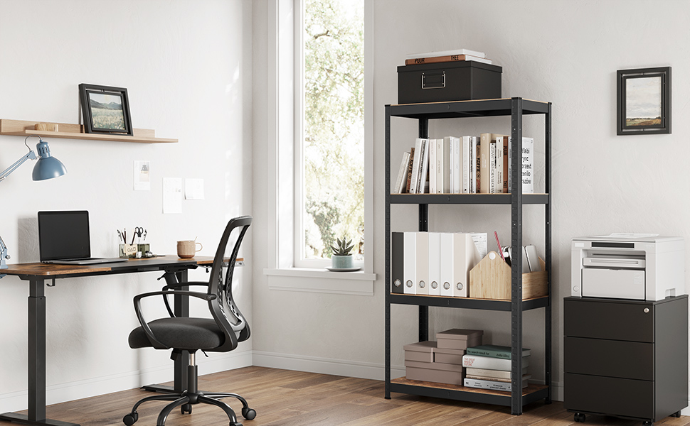 SONGMICS 4-Tier Adjustable Stand/Book/Storage Shelf - Vintage Brown & Black