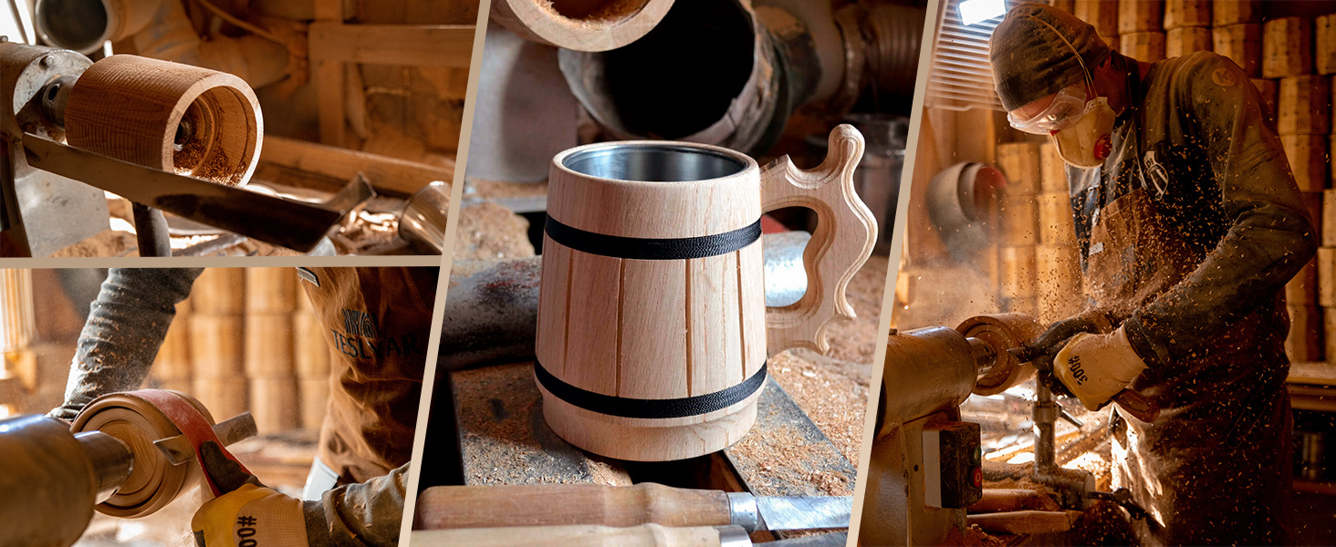 Діжка TESLYAR Вікінг 0.6 л з дуба - середньовічна діжка для пива, кружка, кухоль з гравіюванням молота Тора, руни. Ідеальний подарунок для чоловіків, дерев'яний кухоль.