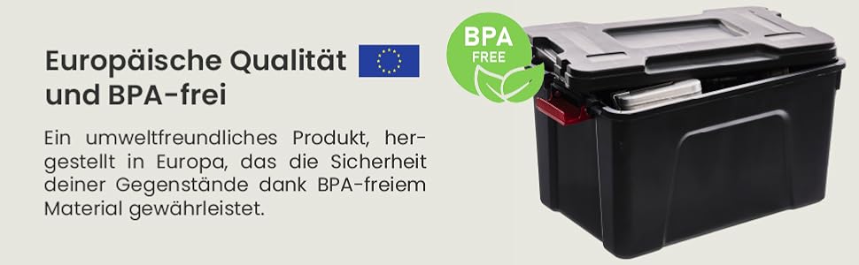 Iris Ohyama Велика пластикова коробка для зберігання 170 л, гаражна скриня, BPA-free, SIA-1000, чорна, штабельована, з клямками, 104x50x50 см (60 л, плоска кришка, 3 шт.)