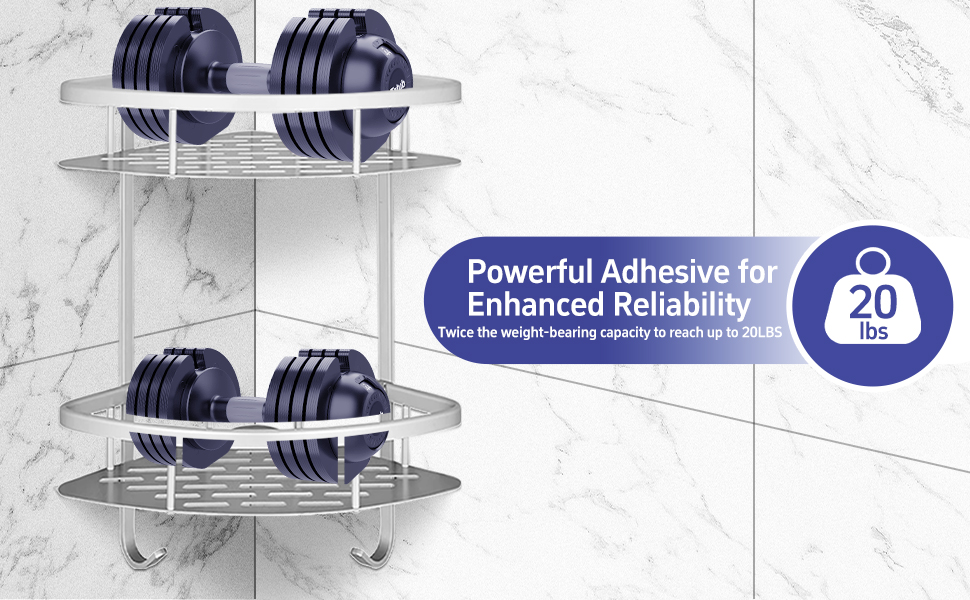 Поличка для душу Hawsam Badregale з алюмінію на 2 рівні, органайзер для шампуню, без свердління (срібло-трикутник)