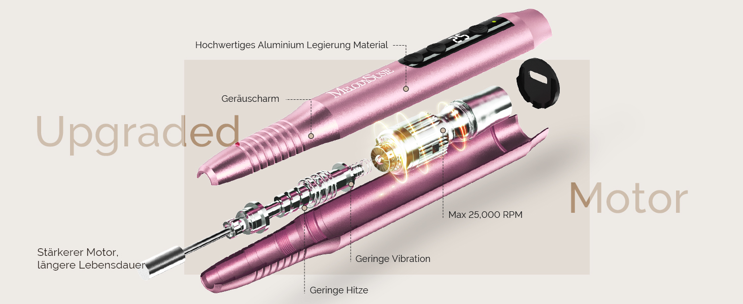 Електричний фрезер для нігтів MelodySusie PC180G Rose: професійний набір для манікюру та педикюру з LED-дисплеєм та 25 швидкостями