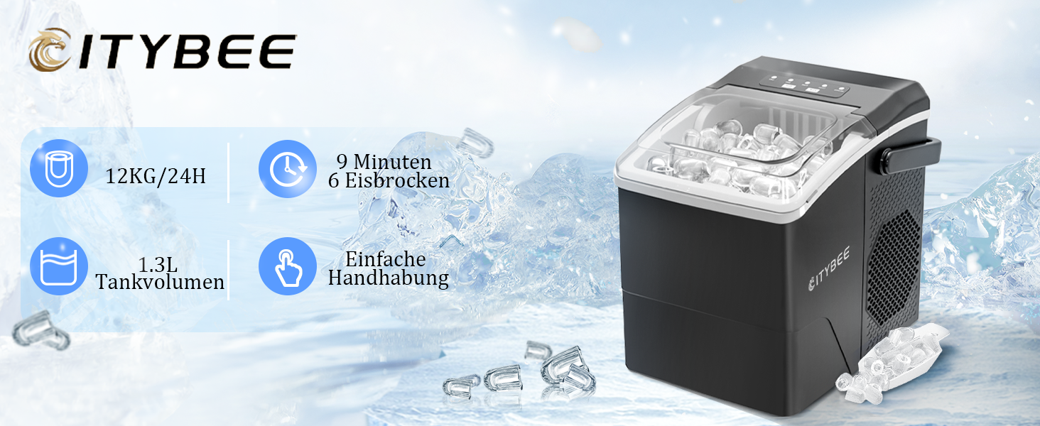 Машина для приготування кубиків льоду Klein - 2 розміри, 9 кубиків за 6 хвилин, портативна, для офісу, кемпінгу та вечірок (чорний)