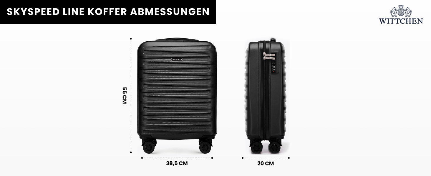 WITTCHEN Skyspeed Line - великий валіза з жорстким корпусом ABS, 4 колеса, телескопічна ручка, комбінаційний замок, чорний. Підходить для авіакомпаній Lufthansa, Eurowings, Ryanair, Condor
