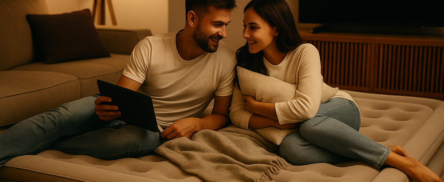 Надувна ліжко 2 особи, самонадувна повітряна матрац з портативним насосом, антизносний матеріал преміум-якості, для кемпінгу та дому. Подвійне ліжко для гостей