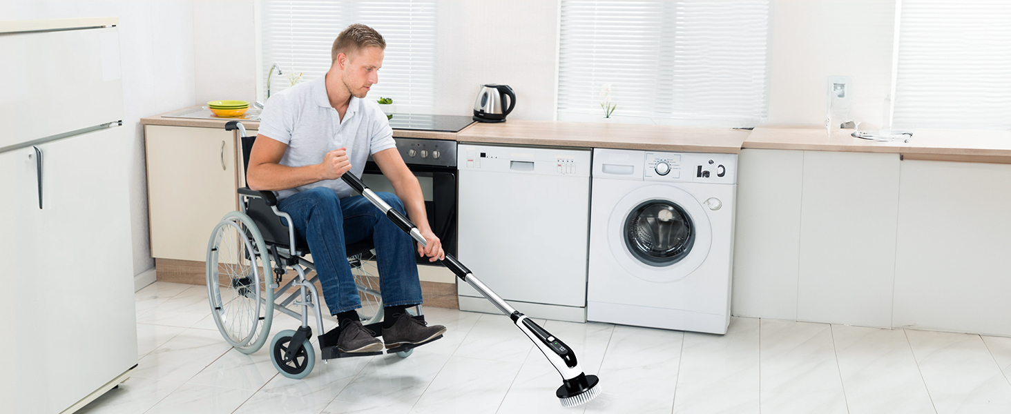 Електрична щітка для чищення з 9 насадок, щітка для швів, водонепроникна IPX8, електричний спін-скреббер з регульованою ручкою, 2 швидкості, для ванної кімнати, кухні, авто, біла+чорна