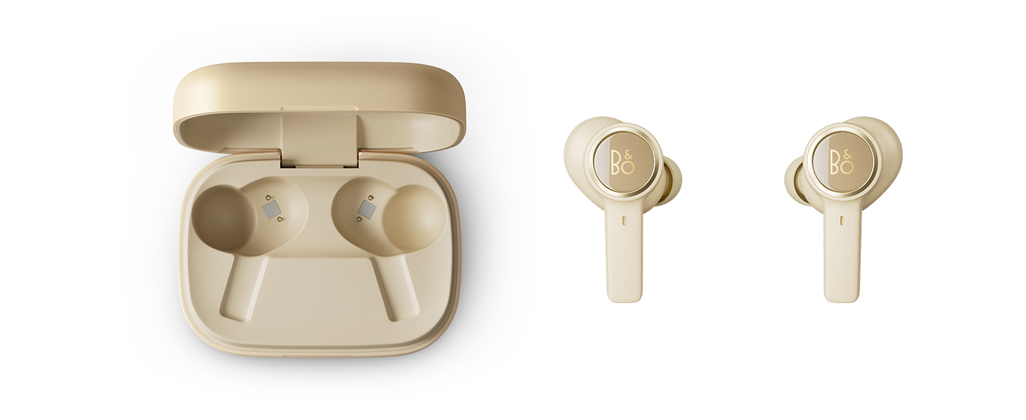 Bang & Olufsen Beoplay EX: Бездротові Bluetooth навушники з шумозаглушенням, чорного кольору (золотисті акценти), до 28 годин роботи, водонепроникні для спорту та повсякденного використання з зарядним кейсом