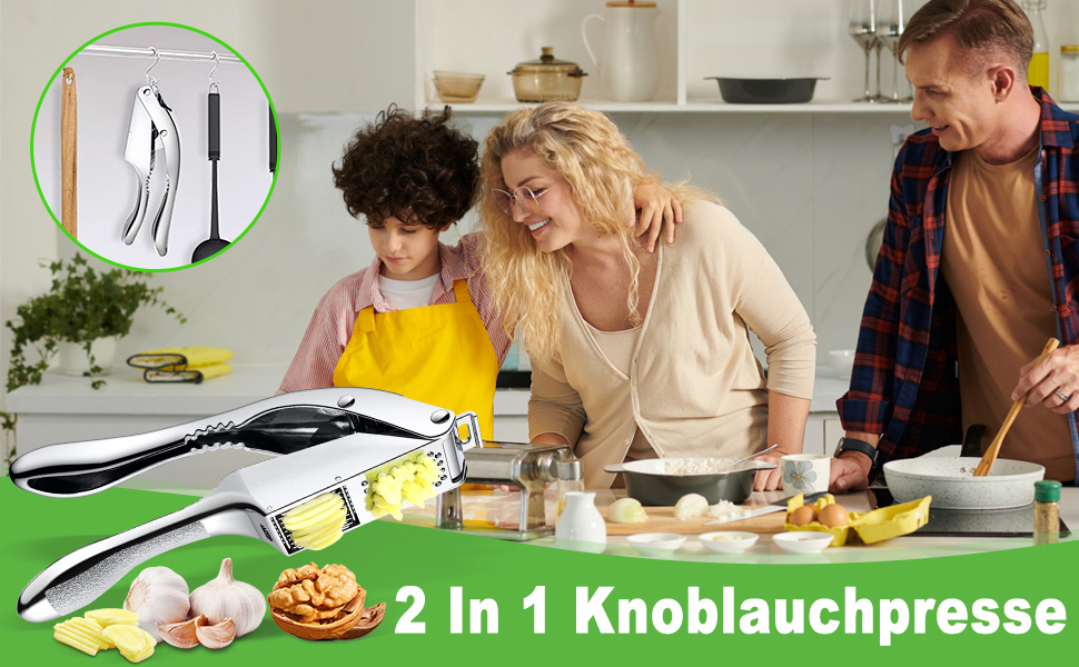 Пресу для часнику з нержавіючої сталі 2-в-1, з подрібнювачем та щіткою для чищення, придатна для миття в посудомийній машині